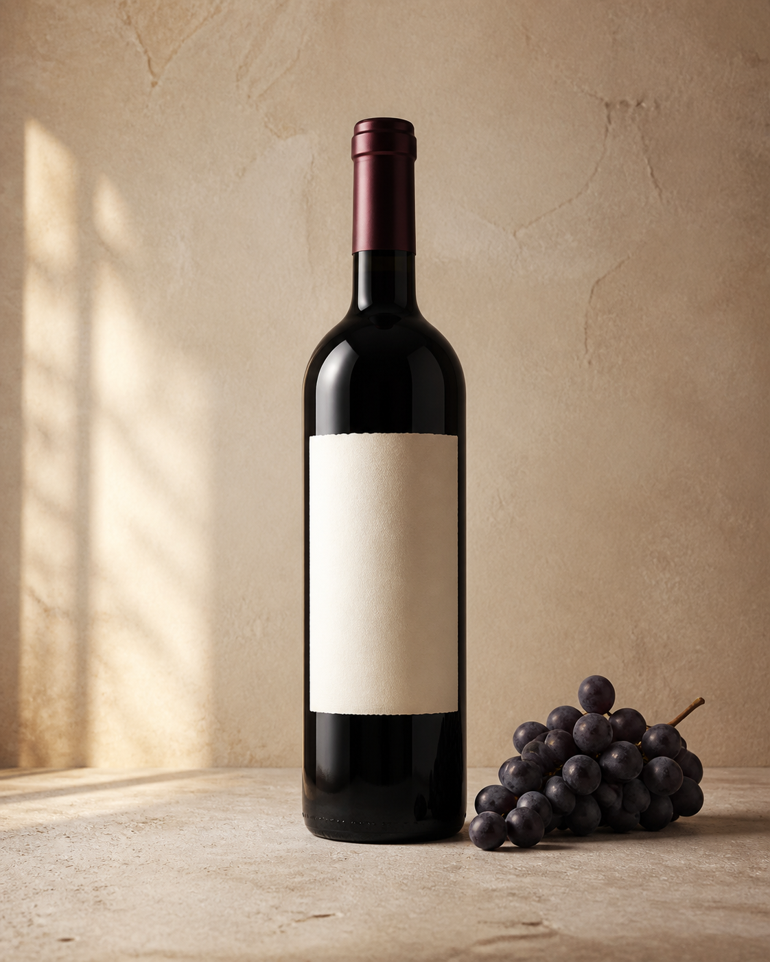 Botella de Malbec de altura con uvas tintas